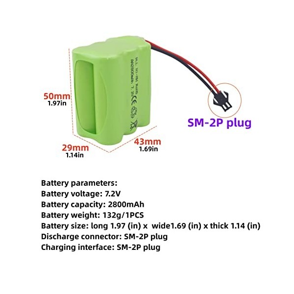 ZYGY 2PCS AA 7.2V 2800mAh Batterie fiche SM - 2P &2PCS Câble de Charge USB pour Jouet Tank Engineering Department Plat Semi -
