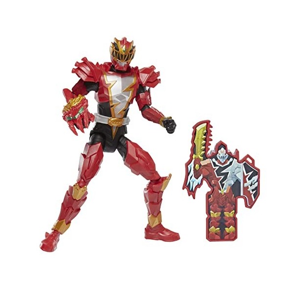 Power Rangers Dino Fury, Dino Knight Ranger Rouge, Figurine articulée de 15 cm avec clé et Accessoire thématique Multicolore