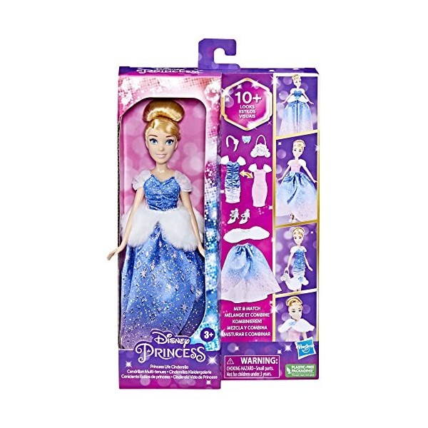 Disney Princess- Disney Princesse Cendrillons Poupée de Mode 10 Combinaisons de Tenues Jouets pour Enfants à partir de 3 Ans,