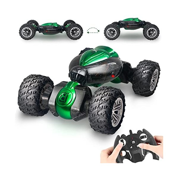 OUTTUO Voiture Télécommandée pour Enfants, 4WD RC Stunt Car, Dérive Horizontale，360° Rotation RC Auto, 2 Batterie，1:18 Capteu