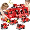 Jouets de Camion de Pompiers pour 1 2 3 4 5 6 Ans garçons Toddler, 5 en 1 Kids Carrier Toy Birthday, Auto Friction Power Toys