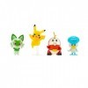 Pokemon PKW3402 Lot de 4 Figurines de Bataille avec Pikachu, Crokel, Kwaks, Felori, Figurines détaillées Officielles, 5 cm
