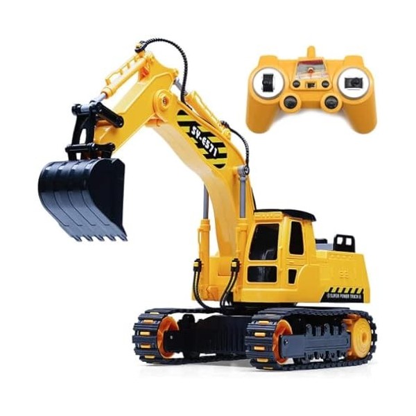 Fisca Excavateur télécommandé, 1:26 RC télécommandée à chaîne 8 canaux, 2.4 G sans fil Remote Control Excavator