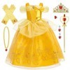 AYIMEIS Fille Déguisement de Princesse Belle avec Accessoires Robe de La Belle et La Bête Enfant Princesse Costume Anniversai