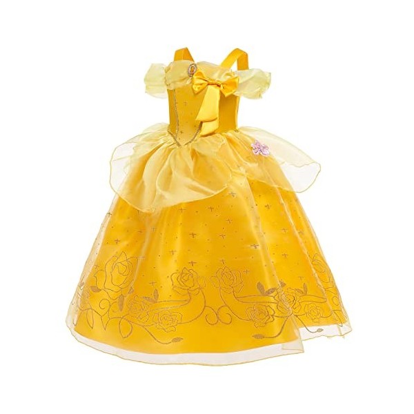 AYIMEIS Fille Déguisement de Princesse Belle avec Accessoires Robe de La Belle et La Bête Enfant Princesse Costume Anniversai