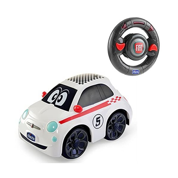 Chicco Fiat 500 RC Voiture de Sport Télécommandée Chicco , Radiocommandée avec Volant Intuitif, Véhicule à moteur RC avec Son