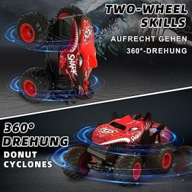 Monster Truck Telecommande, 2.4GHz Voiture Télécommandée Drift avec Lumières LED, Musique et Fonction Danse, Requin Voiture T