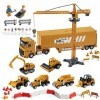 Coriver Camion Chantier Enfant, Véhicules pour Enfants, Camion avec Effets Lumières Musique Tracteur Grue Betonniere Grue Jou