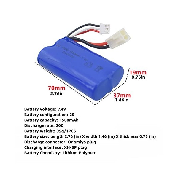 ZYGY 2PCS 7.4V 1500mah Batterie au Lithium pour feilun FT009 UDI009 UDI902 UDI002 AA102 télécommande pièces de Rechange pour 