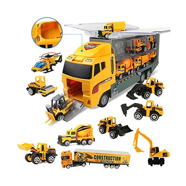 Coolplay Camion Transporteur Voiture Jouet Camion Jouet Petite Voiture Tractopelle Enfant Tracteur Jouet Garcon 3 Ans