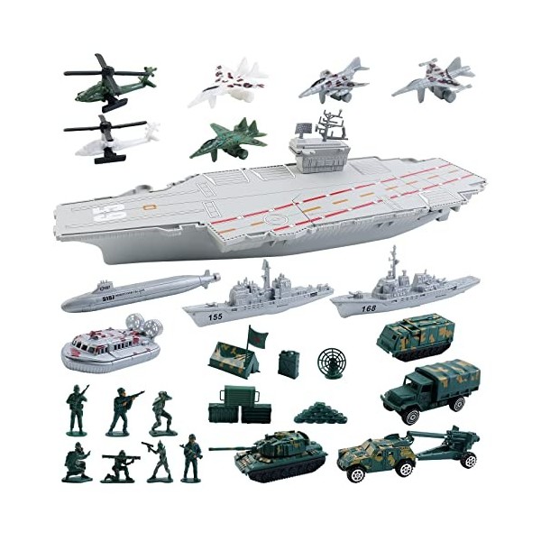 deAO Porte Avions, Maquette de Bateau Militaires Cuirassés Jouets avec VéHicules Militaires, HéLicoptères et Navires, igurine