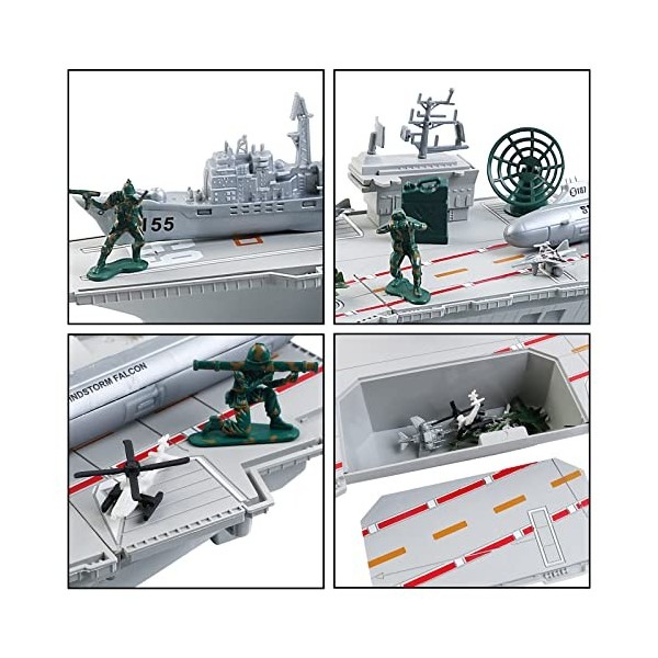 deAO Porte Avions, Maquette de Bateau Militaires Cuirassés Jouets avec VéHicules Militaires, HéLicoptères et Navires, igurine