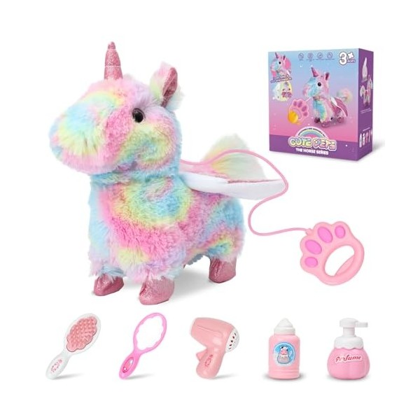 Ulikey Jouet Licorne avec Laisse Télécommandée, Peluche Licorne Électronique Interactif Réaliste avec Accessoires, Marche, Ho