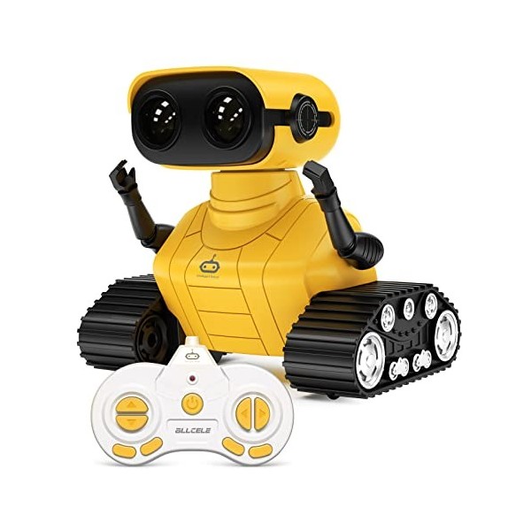 ALLCELE Jouets Robot Enfants Télécommandés, Jouets Electriques avec Poignée Télécommandée, Yeux LED et Bras Flexibles, Cadeau