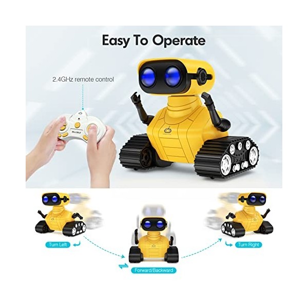 ALLCELE Jouets Robot Enfants Télécommandés, Jouets Electriques avec Poignée Télécommandée, Yeux LED et Bras Flexibles, Cadeau