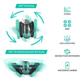 Kcomotee Voiture télécommandée - Rotation à 360° - Pour enfants - Avec lumière LED et musique - 2,4 GHz - Pour enfants de 3 4