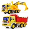 Jouet Camion, GizmoVine 2PCS Benne Vehicule de Chantier Tracteur Grue de Construction avec Lumières Son, Cadeau Pelleteuse Vo