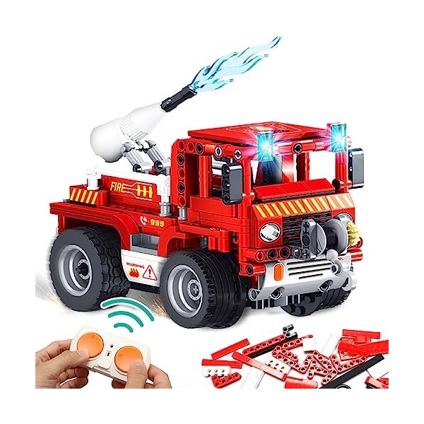 HOGOKIDS Technique télécommandée - Lot de 388 jouets de construction pour camion de pompier - Rechargeable - Pour enfants de 