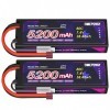 EMEPOVGY Lot de 2 Batteries Lipos 7,4 V 2S 80C 5200 mAh avec connecteur en T Deans pour Voitures télécommandées 1/8 1/10