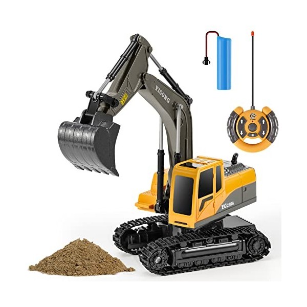 Kizeefun Excavatrice Télécommandée, RC Digger avec Lumières et Sons pour Enfants, 2,4 GHz 360 ° RotationTrucks pour Garçons F