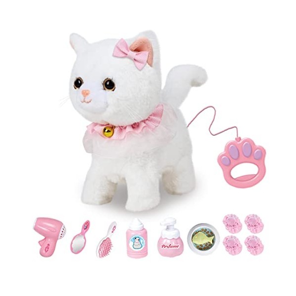 RuiDaXiang Jouet électronique en Peluche pour Chat avec Laisse télécommandée, Chat interactif réaliste, Marchant, aboyant et 