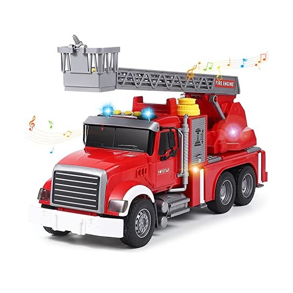 Tacobear Camion Pompier Jouet Enfant Grand Camion de Pompier 1:16 avec Pulvérisation deau Lumière et Son Fonction Voiture Po