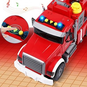 Tacobear Camion Pompier Jouet Enfant Grand Camion de Pompier 1:16 avec Pulvérisation deau Lumière et Son Fonction Voiture Po