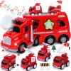 vamei Camion de Pompier Jouet Voiture Pompier Enfant avec Lumières Musique Vapeur, 5 en 1 Grand Camion Pompier Véhicule Jouet