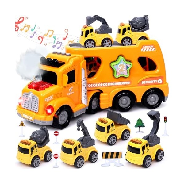 vamei Camion de Pompier Jouet Voiture Pompier Enfant avec Lumières Musique Vapeur, 5 en 1 Grand Camion Pompier Véhicule Jouet