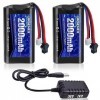 URGENEX Batterie Li-ion 7,4 V 2000 mAh 2S avec prise SM 2P haute capacité pour commande à distance RC Boat 2 paquets de batte