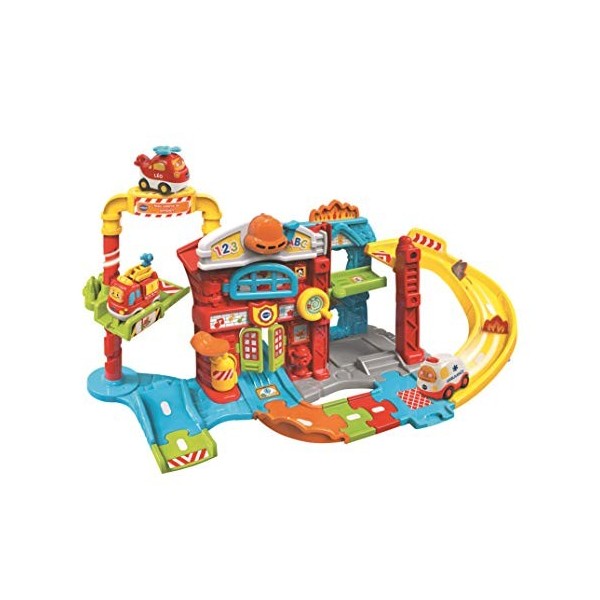 VTech - Tut Tut Bolides, Maxi Caserne de Pompiers avec Camion Louis SOS Incendie, Circuit Voitures Enfant, 4 Zones Magiques, 