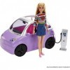 Barbie Voiture violette convertible avec toit ouvrant, Véhicule électrique avec station de charge et prise, Jouet Enfant, Dès