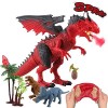 deAO Dinosaure télécommandé pouvant Marcher, rugir, cracher du feu et secouer la tête avec 3 Dinosaures Miniatures Inclus Ro