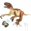 Kiztoys Jouet Dinosaure Télécommandé pour Enfants Velociraptor Réaliste avec Marche, Fraction, Yeux Lumineux et Secoue la Têt