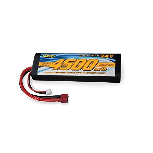 Carson 500608232 7.4V / 4500mAh 60C Batterie LiPO Race T-Plug HC R - Rechargeable, câble de Connexion avec Prise T-Plug, Batt
