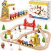 Tiny Land Lot de 55 Trains en Bois pour garçons avec Voie de Train en Bois, Train Jouet pour Tout-Petits et Enfants de 3 Ans 