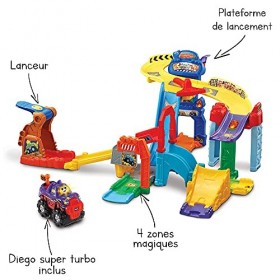 VTech - Tut Tut Bolides, Maxi Circuit Cascades avec Voiture Diego Super Turbo, Circuit Voitures Enfant, 4 Zones Magiques, Cad
