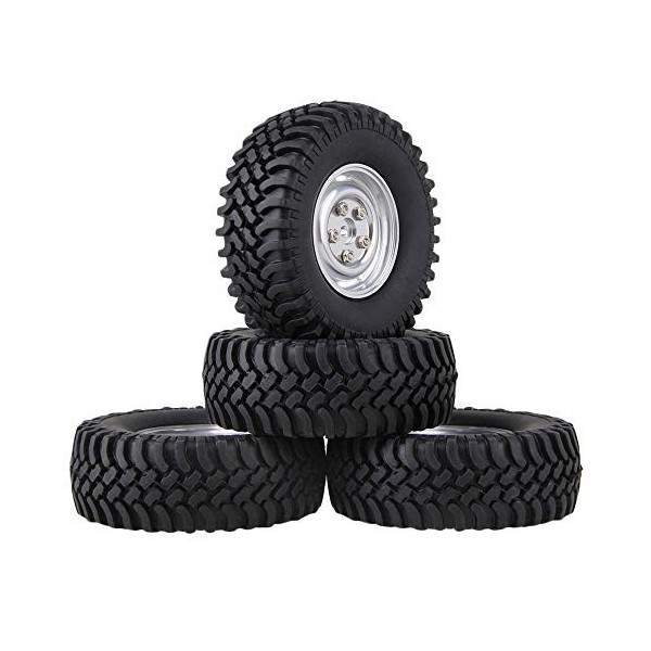 KEEDA Jante en métal 100 mm et pneus en caoutchouc pour voiture RC Rock Crawler 1:10 RC Axial SCX10 RC4WD D90 Accessoires tél