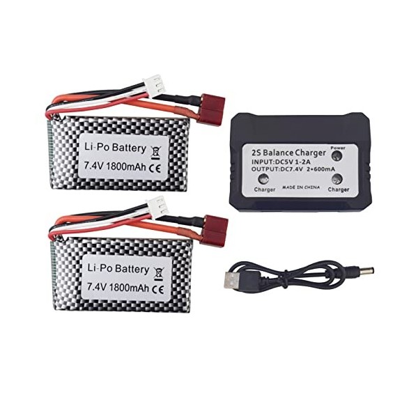 2PCS 7.4V 1800mah Batterie au Li & 7.4V 2 en 1Chargeur déquilibre pour WLTOYS A959-B A969-B A979-B K929-B 144001 Pièces de R