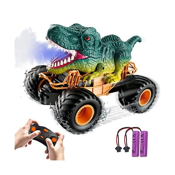 Voiture Telecommandé Enfant Monster Truck Dinosaure Jouet pour Garçon Fille, 2.4 GHz Voiture Télécommandée Tout Terrain avec 