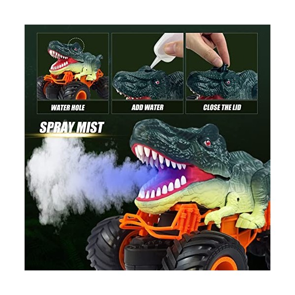 Voiture Telecommandé Enfant Monster Truck Dinosaure Jouet pour Garçon Fille, 2.4 GHz Voiture Télécommandée Tout Terrain avec 