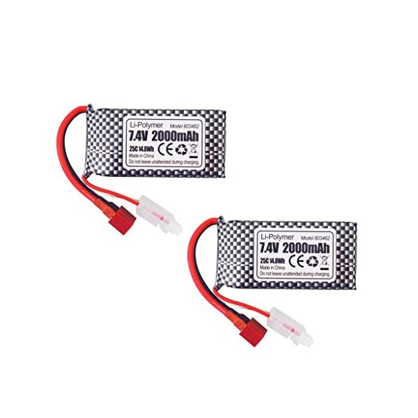 ZYGY 2PCS 7.4V 2000mAh T-Type Plug Lithium Batterie pour 9200 9200E 200E 9202E 9203E 9204E 9205E 9206E 2995 YC300 HB101 HM101