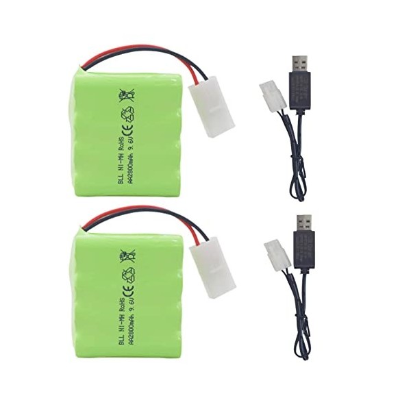 ZYGY 2PCS AA 9.6V 2800mAh Batterie avec Tamiya Plug avec câble de Charge USB pour Jouet Tank Engineering Department Camion Se