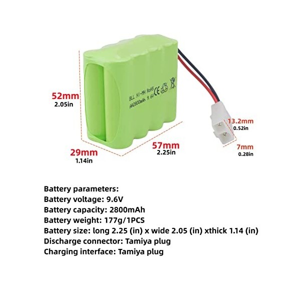 ZYGY 2PCS AA 9.6V 2800mAh Batterie avec Tamiya Plug avec câble de Charge USB pour Jouet Tank Engineering Department Camion Se