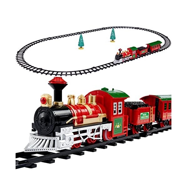 THE TWIDDLERS 15 Pièces Train de Noël Électrique avec Rails, Lumières, Sons & Accessoires - avec Boîte-Cadeau - Déco de Table