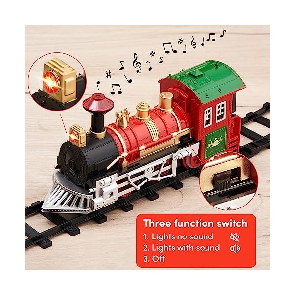 THE TWIDDLERS 15 Pièces Train de Noël Électrique avec Rails, Lumières, Sons & Accessoires - avec Boîte-Cadeau - Déco de Table