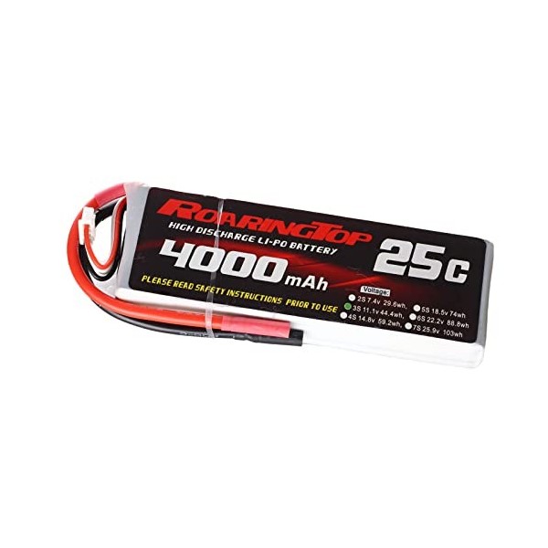 RoaringTop 3S Batterie Lipo 4000mAh 11,1V 25C sans Prise câble de Plomb pour Voiture Télécommandée, Avion, Hélicoptère, Bat