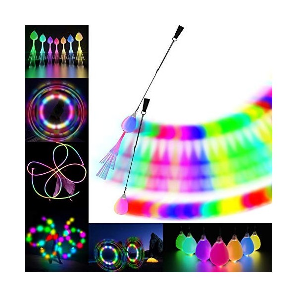 LED Fibre Optique Lumineuse Boules Poi, Balles de Jonglages Rechargeables USB, 20 modes de couleur Cirque Accessoires, Kit 1 