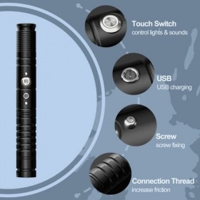 Hlieeosfcn RGB 7Couleurs Modifiables avec Effets Sonores FX Sabre Laser De Duel, Poignee en Metal Aluminium pour Adultes Enfa