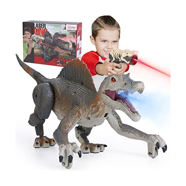 Xbesttoy Dinosaure Télécommandé Enfants Dinausore Jouet, Rayon Infrarouge et RC Dino Spinosaurus, Pulvérisation, Lumières LED